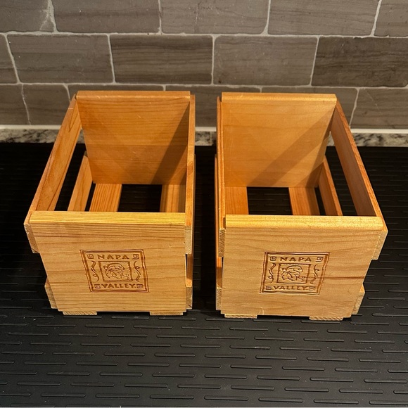 Set of 2 Vintage Napa Valley Natural Wood CD Storage Crates Very Good Condition - Picture 1 of 6